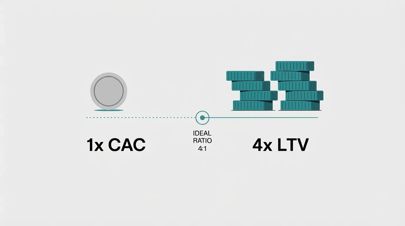 Visual showing the ideal 4 to 1 lifetime value to customer acquisition cost ratio