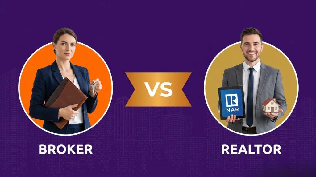 Graphic depicting the comparison between a real estate broker and a Realtor.