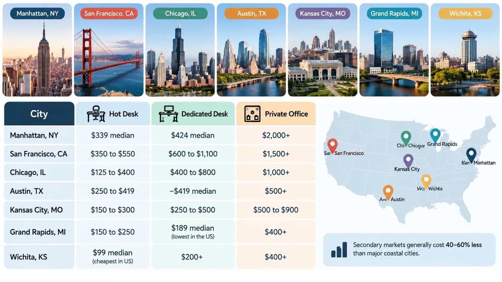coworking space cost by city