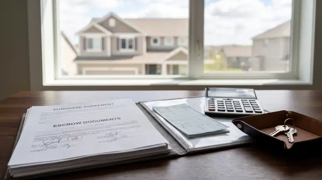 Earnest money deposit documents and house keys during a real estate transaction